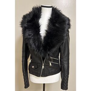 The AZALEA WANG Reach For More Faux Fur Collared Moto Jacket. Size M.